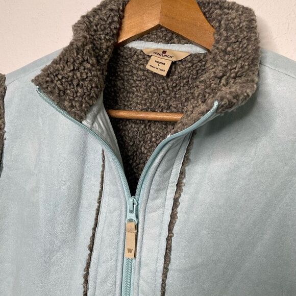 Woolrich Women’s Blue Aquifer Sherpa Lined Faux Suede Vest Size L - Picture 4 of 9
